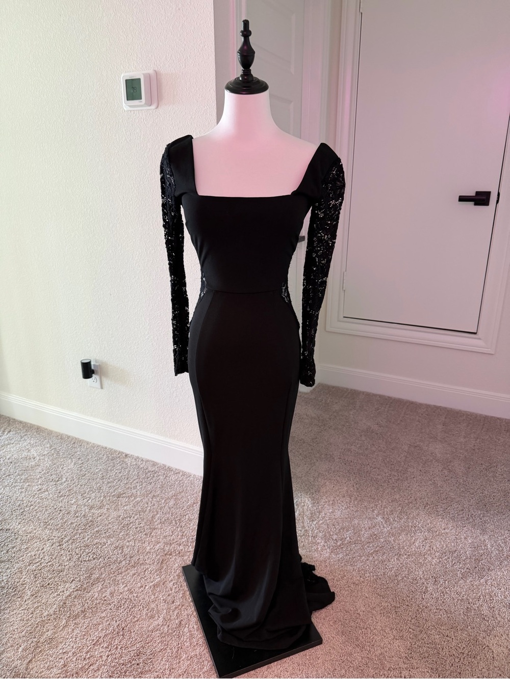 Gigi Formal Crepe Lace Long Sleeve Mermaid Dress